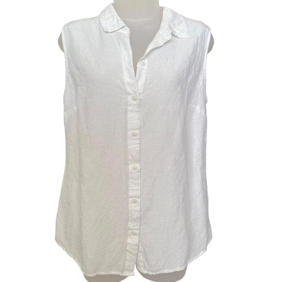 Croft & Barrow White Linen Minimalist Button Sleeveless Tank Top Blouse Shirt - Picture 1 of 8